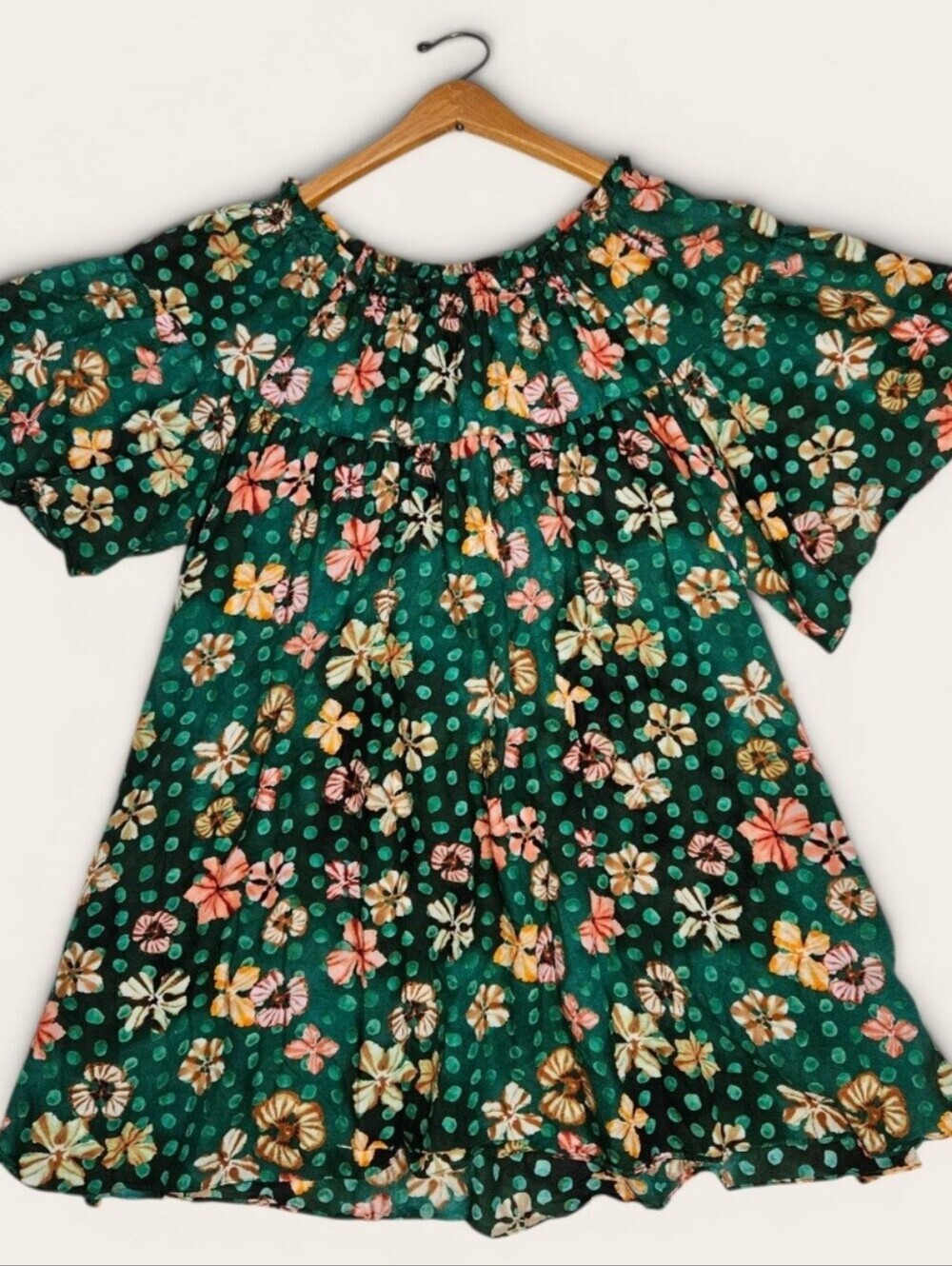 Ulla Johnson Green Floral Off Shoulder Coverup/ Mini Summer Dress Size Large - Picture 3 of 7
